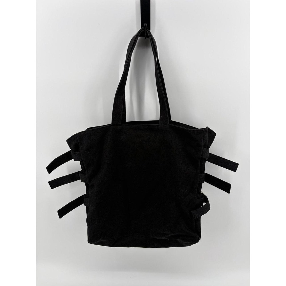 Club Monaco Tote Bag, Cotton Canvas with Leather Trim, Black, Shoulder Bag